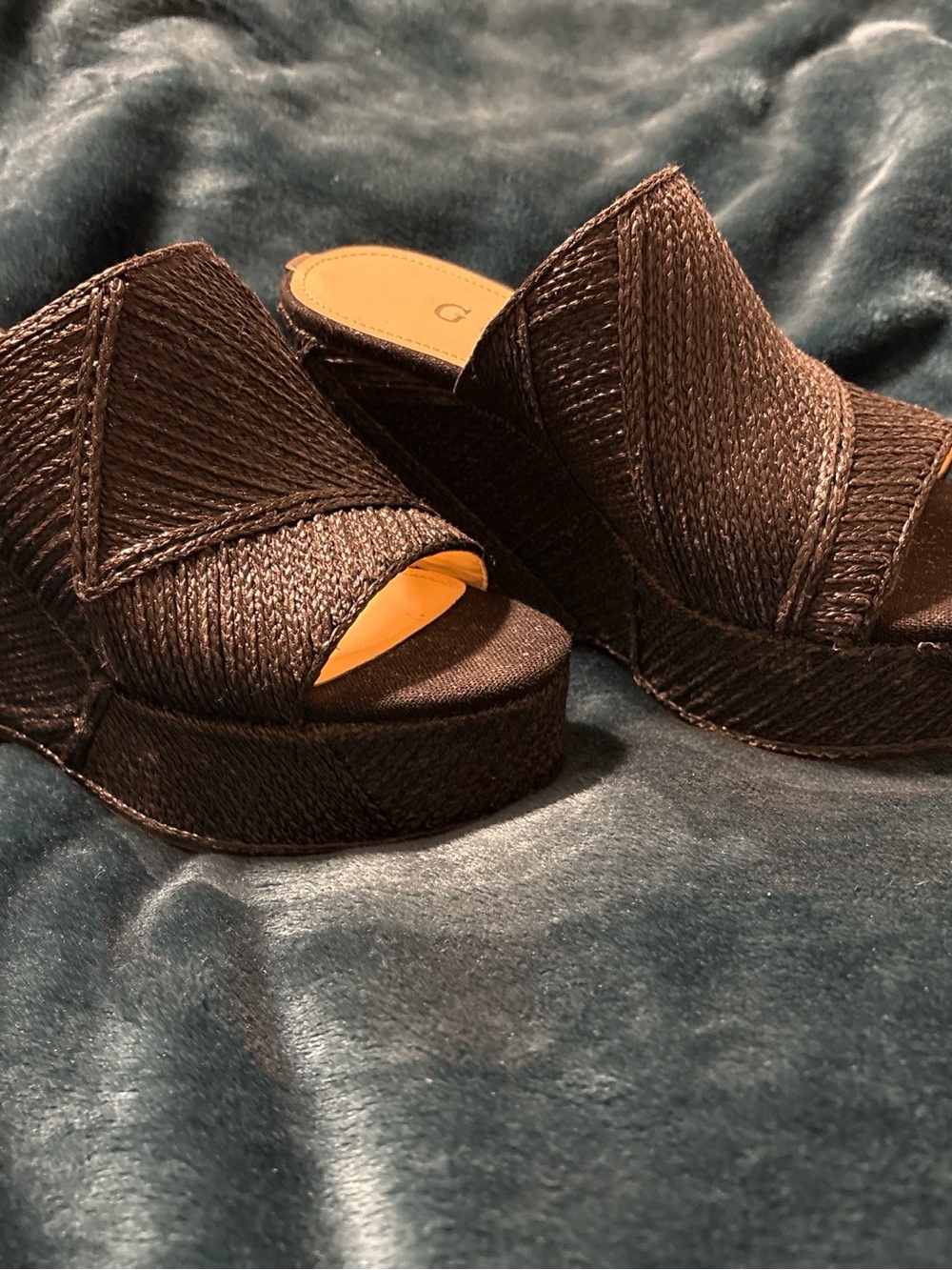 Guess Black Woven Platform Wedge Slides